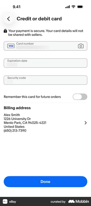 eBay card form