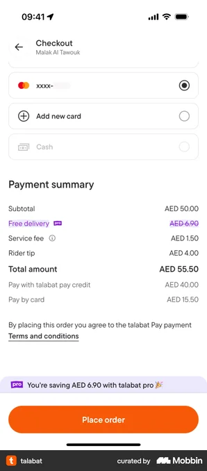 talabat checkout