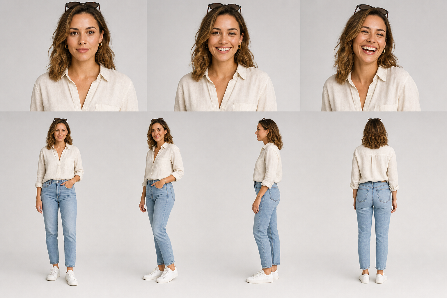 Lara Venter character turnaround and expression sheet