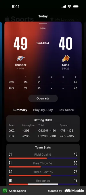 Apple Sports NBA odds