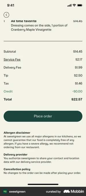 sweetgreen cart