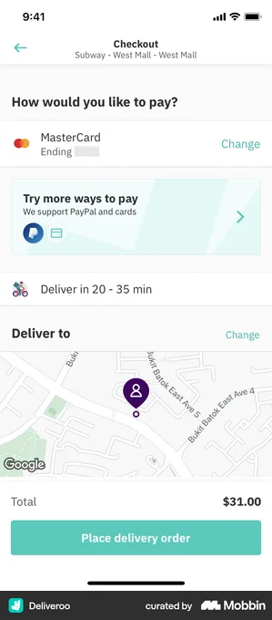 Deliveroo checkout
