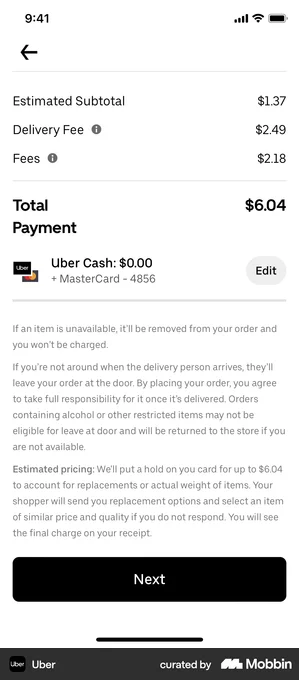 Uber Eats checkout