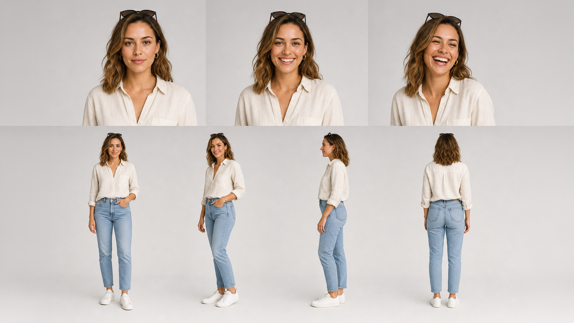 Lara Venter character turnaround and expression sheet