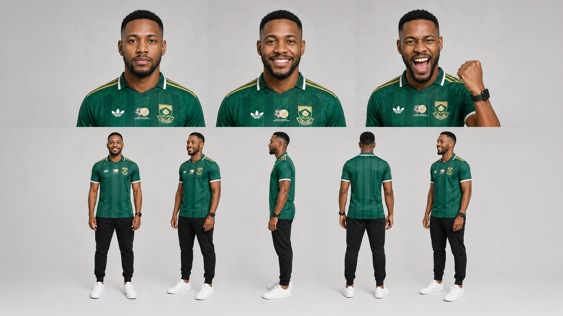 Sipho Khumalo character turnaround and expression sheet